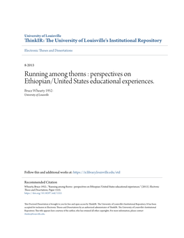 Perspectives on Ethiopian/United States Educational Experiences. Bruce Whearty 1952- University of Louisville