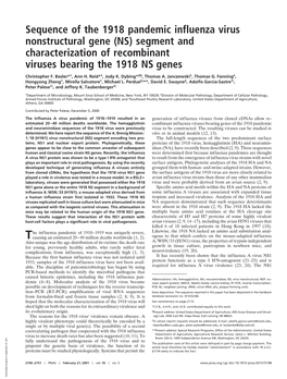Sequence of the 1918 Pandemic Influenza Virus Nonstructural Gene (NS) Segment and Characterization of Recombinant Viruses Bearing the 1918 NS Genes