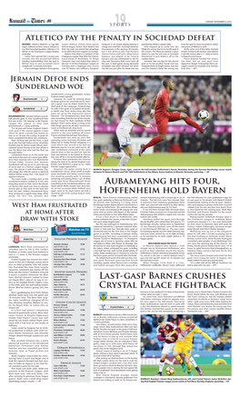 Aubameyang Hits Four, Hoffenheim Hold Bayern Last-Gasp Barnes