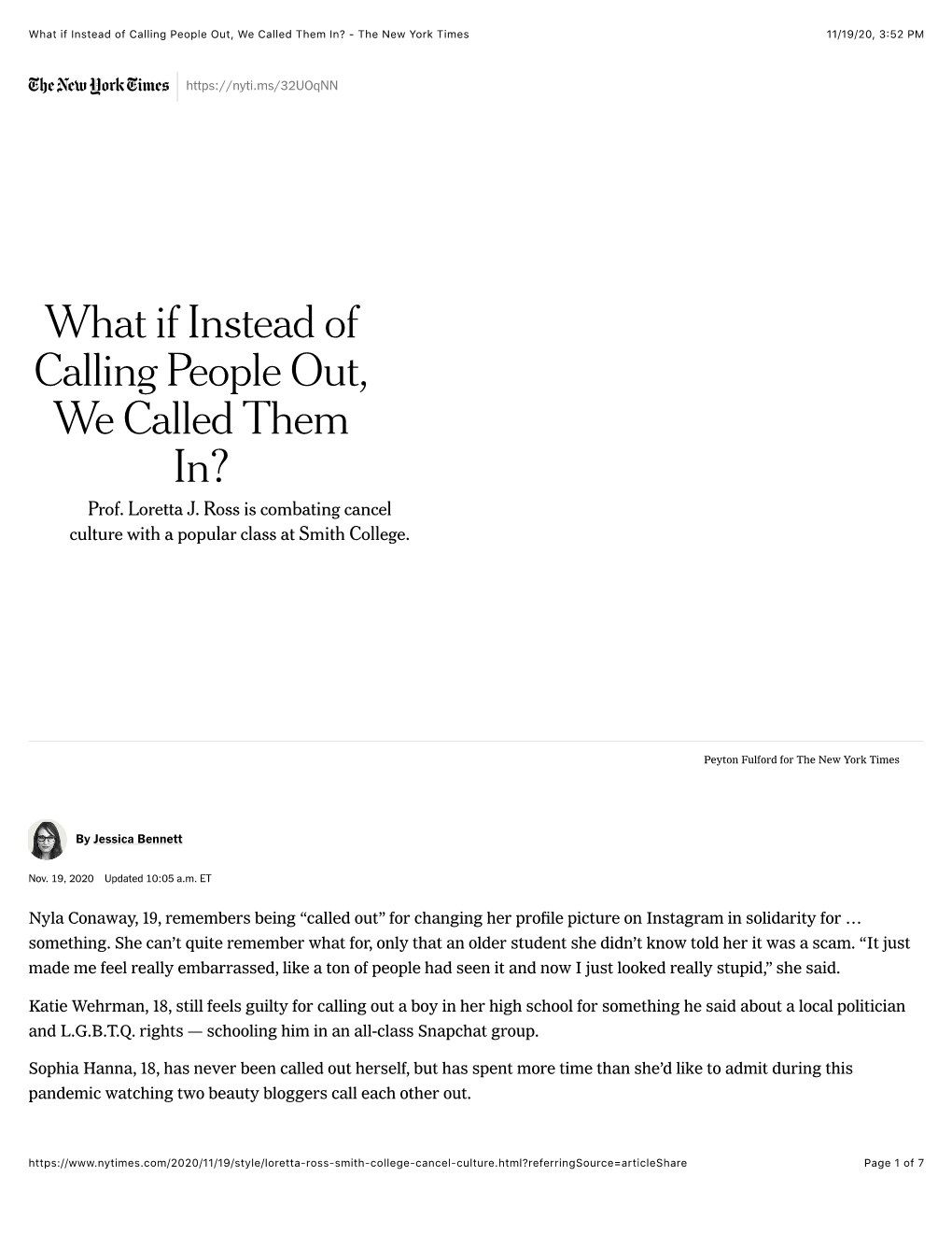 What If Instead of Calling People Out, We Called Them In? - the New York Times 11/19/20, 3:52 PM