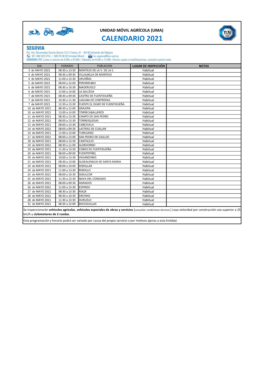 Calendario 2021