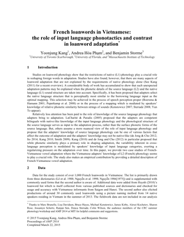 French Loanwords in Vietnamese: the Role of Input Language Phonotactics and Contrast in Loanword Adaptation*