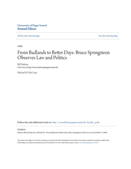 Bruce Springsteen Observes Law and Politics Bill Haltom University of Puget Sound, Haltom@Pugetsound.Edu