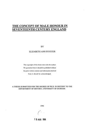 The Concept of Male Honour in Seventeenth Century England