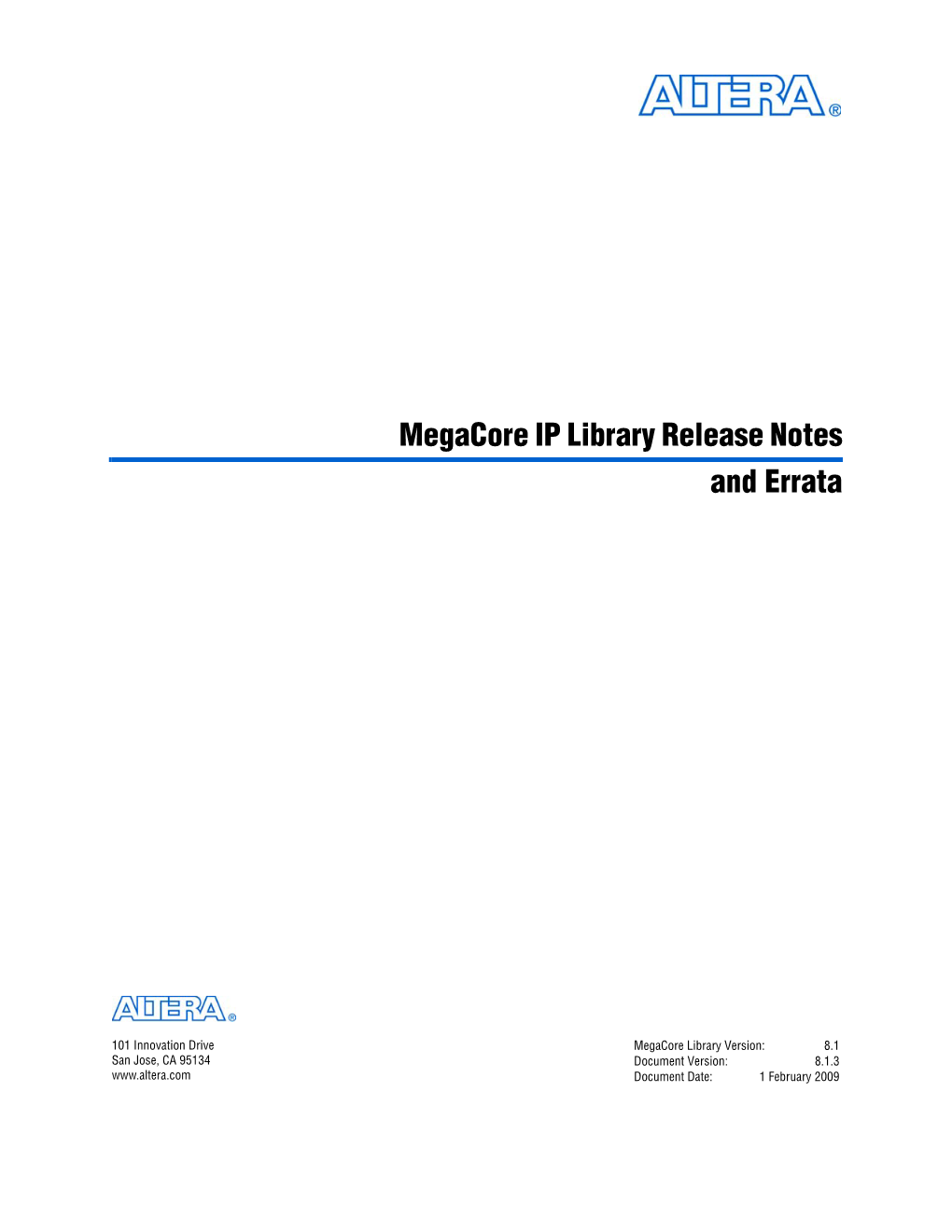 Megacore IP Library Release Notes and Errata