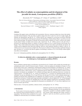 The Effect of Salinity on Osmoregulation and Development of the Juvenile Fat Snook, Centropomus Parallelus (POEY)