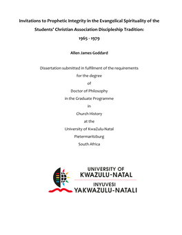 Invitations to Prophetic Integrity in the Evangelical Spirituality of the Students’ Christian Association Discipleship Tradition: 1965 - 1979