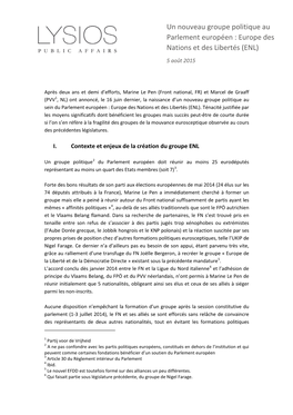 Un Nouveau Groupe Politique Au Parlement Européen : Europe Des Nations Et Des Libertés (ENL) 5 Août 2015