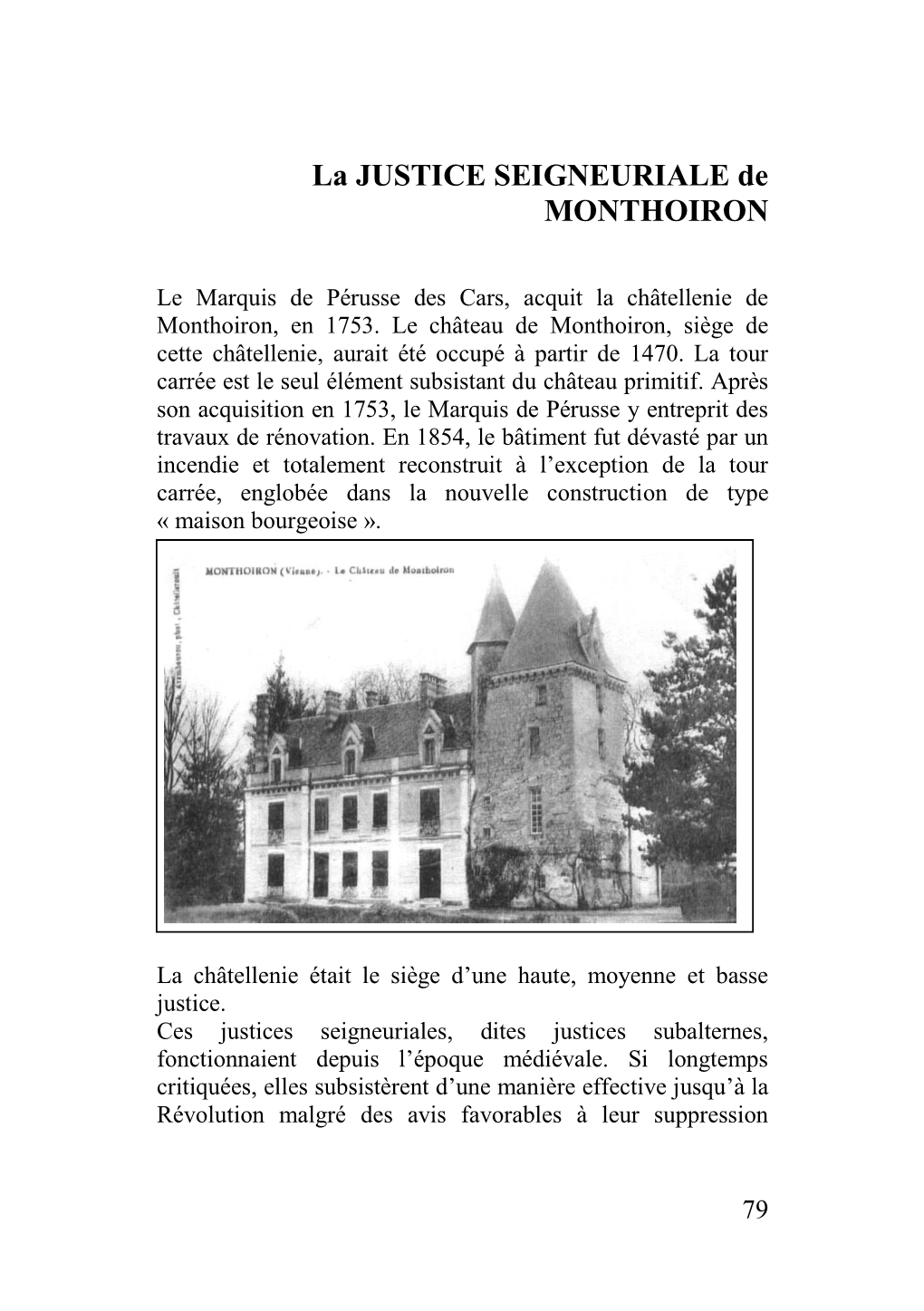 La JUSTICE SEIGNEURIALE De MONTHOIRON