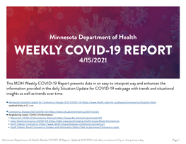 MDH Weekly COVID-19 Report 4/15/2021