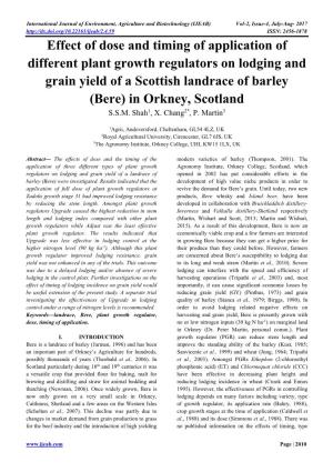 Yield and Lodging Responses of Scottish Landrace of Barley (Bere) to Growth Regulator Treatments