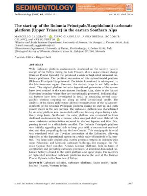 The Start‐Up of the Dolomia Principale/Hauptdolomit Carbonate Platform