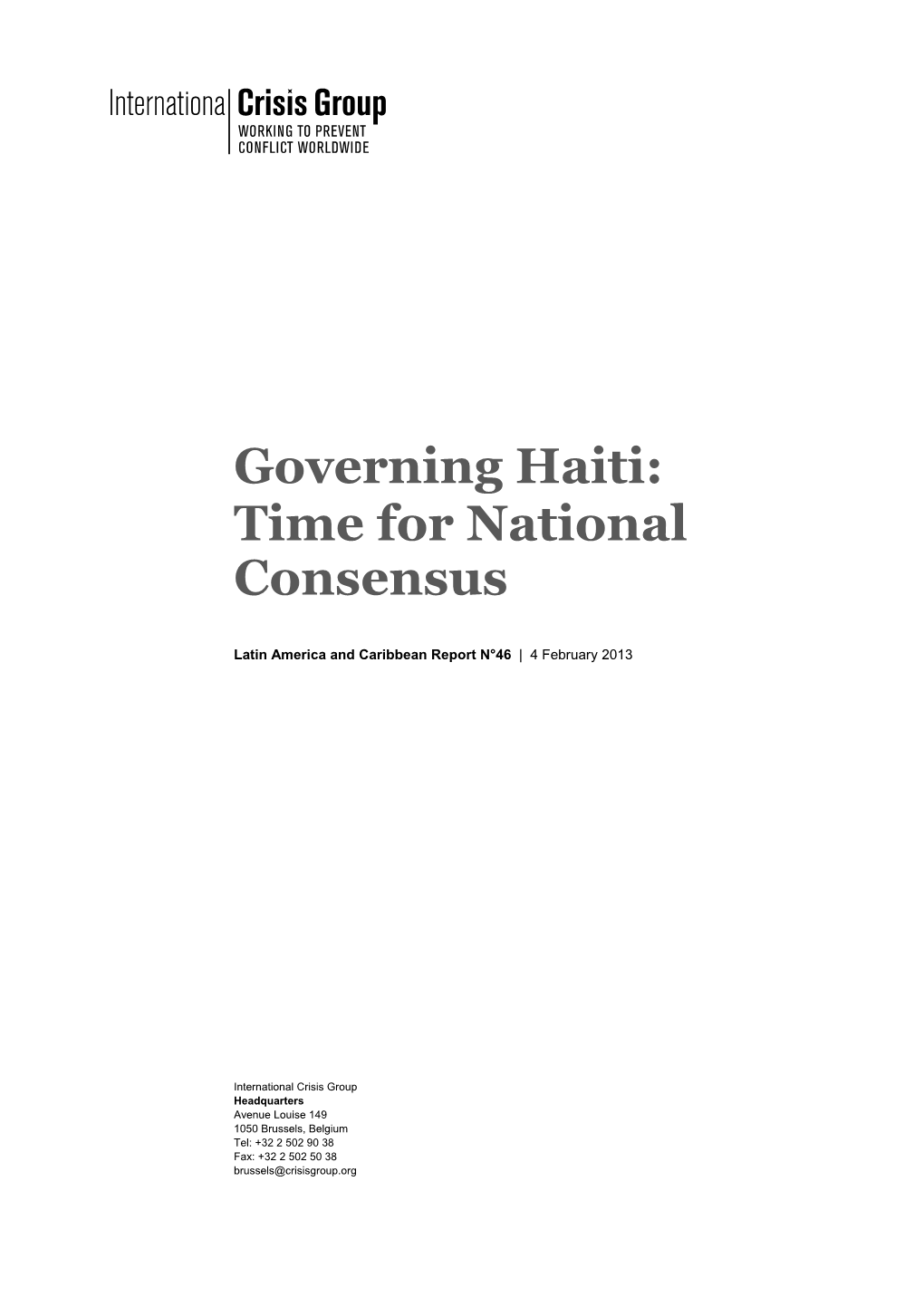 Governing Haiti: Time for National Consensus