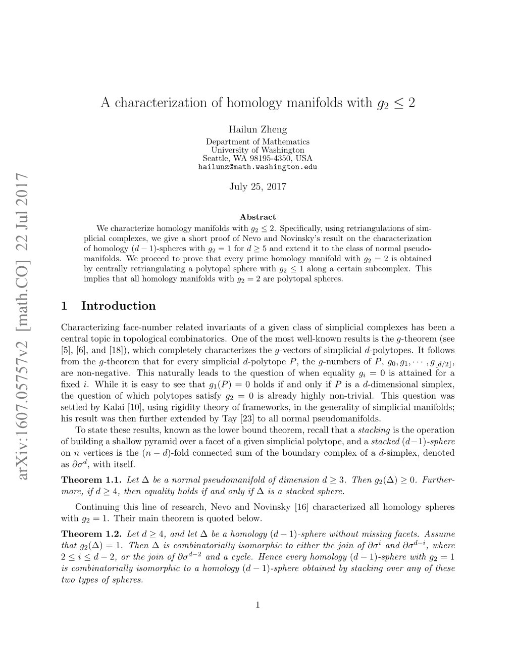 A Characterization of Homology Manifolds with $ G 2\Leq 2$