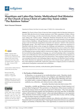 Multicultural Oral Histories of the Church of Jesus Christ of Latter-Day Saints Within “The Rainbow Nation”