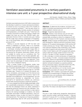 Ventilator-Associated Pneumonia in a Tertiary Paediatric Intensive Care Unit: a 1-Year Prospective Observational Study