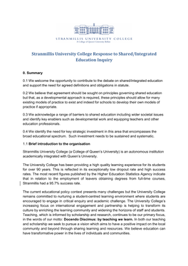 Stranmillis University College Response to Shared/Integrated Education Inquiry