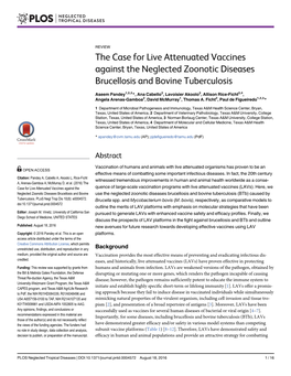 The Case for Live Attenuated Vaccines Against the Neglected Zoonotic Diseases Brucellosis and Bovine Tuberculosis
