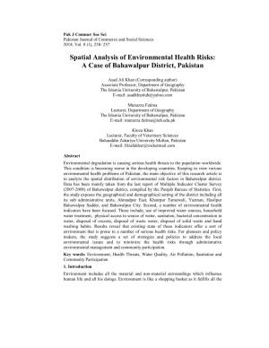 Spatial Analysis of Environmental Health Risks: a Case of Bahawalpur District, Pakistan