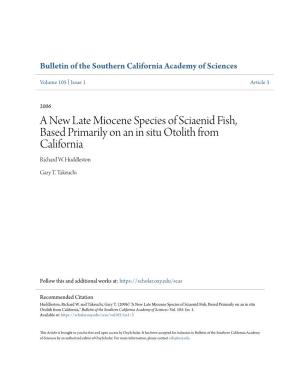 A New Late Miocene Species of Sciaenid Fish, Based Primarily on an in Situ Otolith from California Richard W