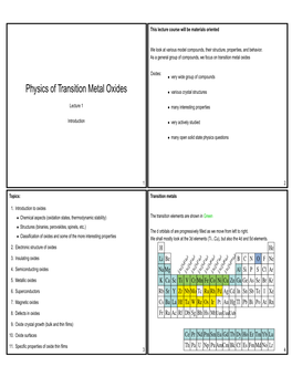 Physics of Transition Metal Oxides • Various Crystal Structures