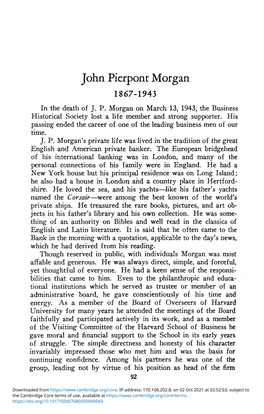 John Pierpont Morgan 1867-1943 in the Death of J