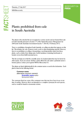 Plants Prohibited from Sale in South Australia