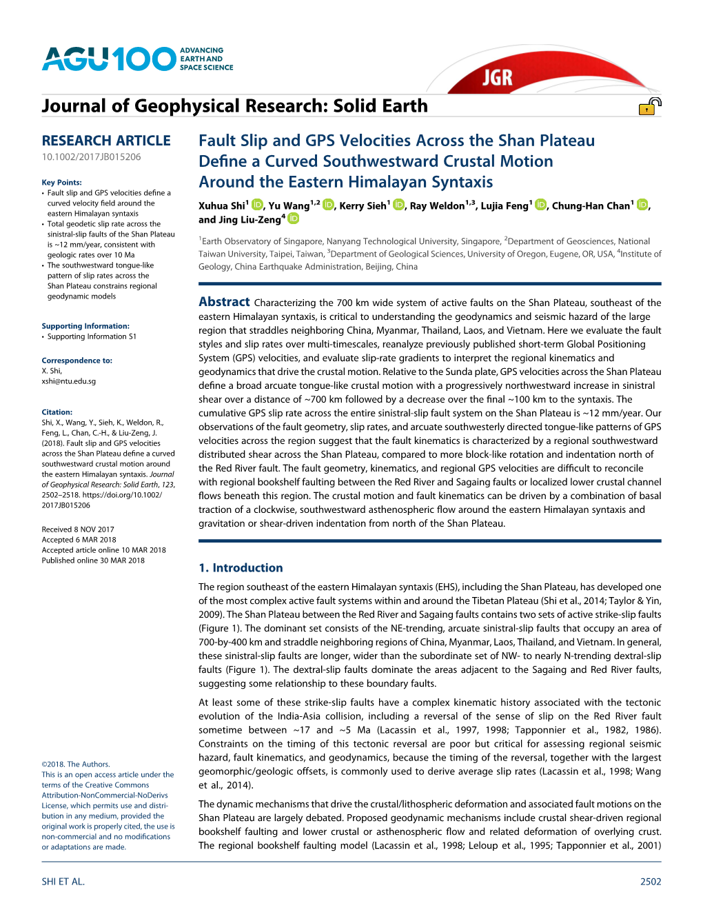 Fault Slip and GPS Velocities Across the Shan Plateau Define a Curved