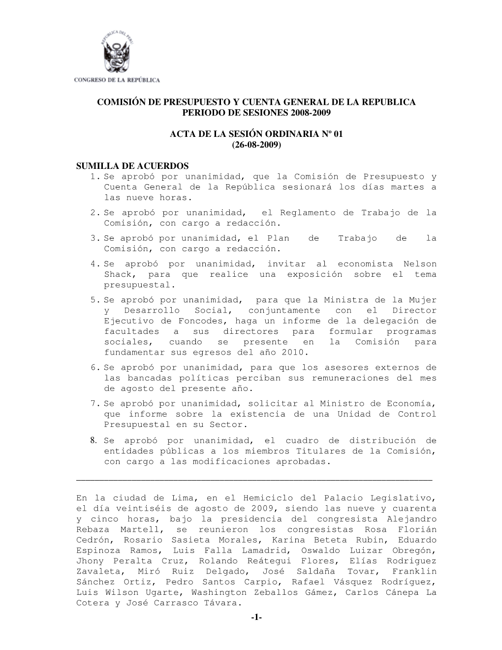 1- Comisión De Presupuesto Y Cuenta General De