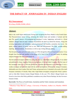 The Impact of Journalism in Indian English