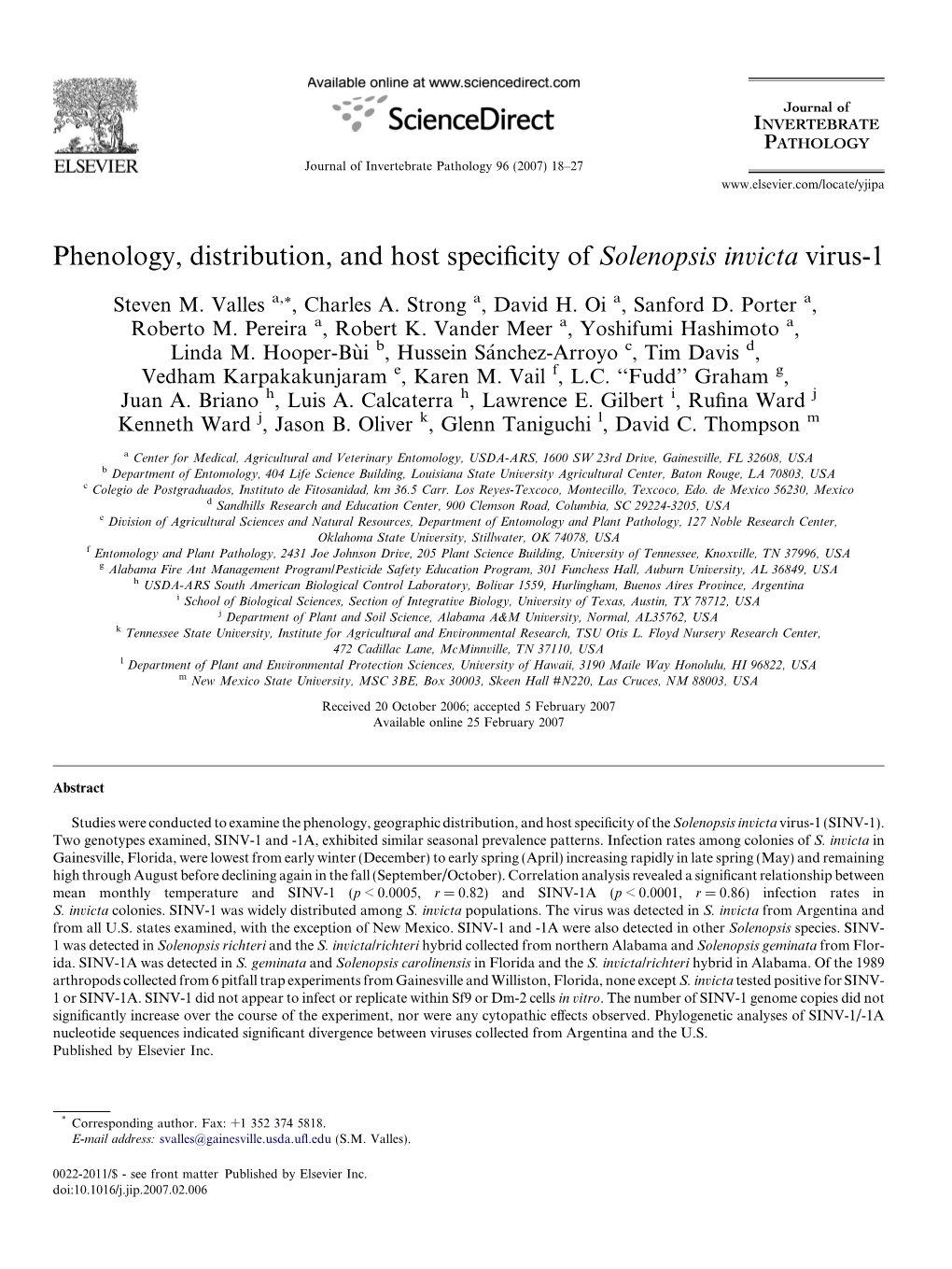 Phenology, Distribution, and Host Specificity of Solenopsis Invicta