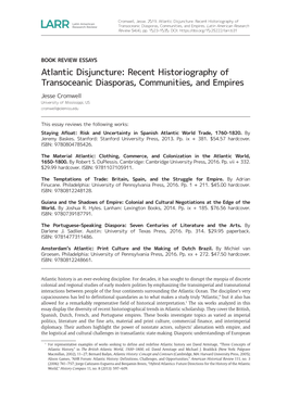 Atlantic Disjuncture: Recent Historiography of Transoceanic Diasporas, Communities, and Empires