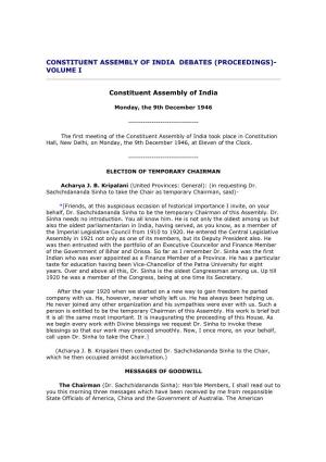 Constituent Assembly of India Debates (Proceedings)- Volume I