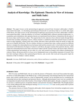 Analysis of Knowledge: the Epistemic Theories in View of Avicenna and Mulla Sadra