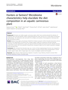 Hunters Or Farmers? Microbiome Characteristics Help Elucidate the Diet Composition in an Aquatic Carnivorous Plant