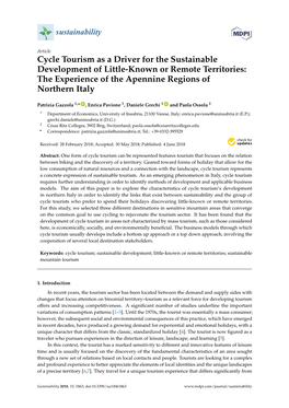 Cycle Tourism As a Driver for the Sustainable Development of Little-Known Or Remote Territories: the Experience of the Apennine Regions of Northern Italy