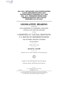 Legislative Hearing Committee on Natural Resources U.S