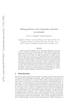 Mixing Patterns and Community Structure in Networks 3 Apply Those Methods to Particular Networks