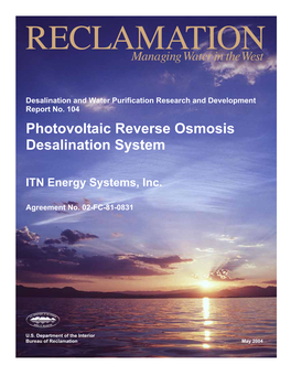 Photovoltaic Reverse Osmosis Desalination System