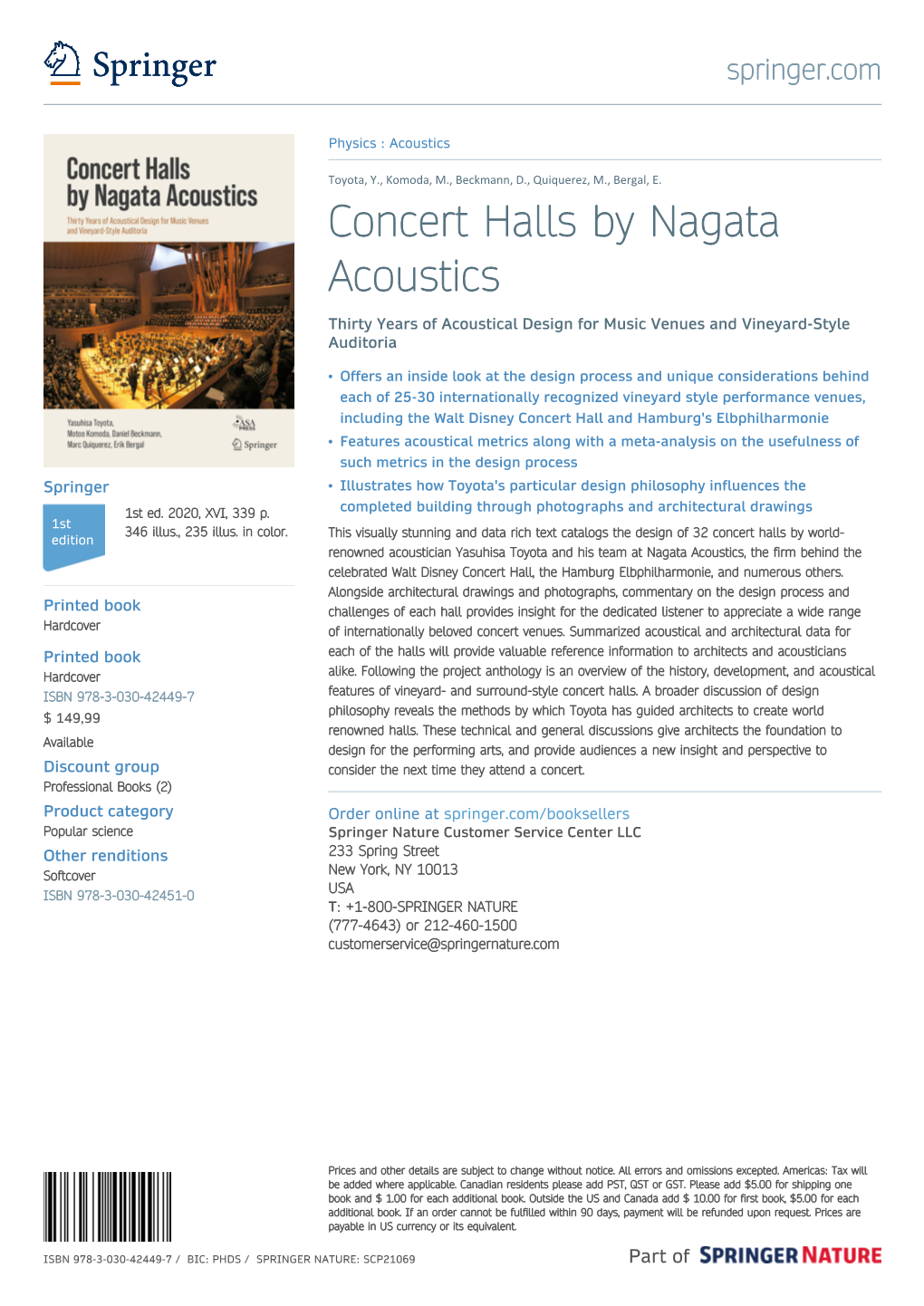 Concert Halls by Nagata Acoustics Thirty Years of Acoustical Design for Music Venues and Vineyard-Style Auditoria