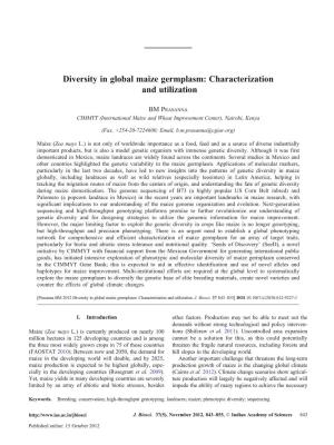 Diversity in Global Maize Germplasm: Characterization and Utilization