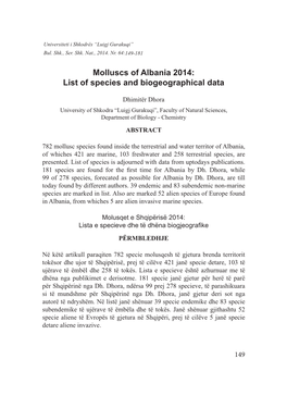 Molluscs of Albania 2014: List of Species and Biogeographical Data