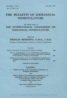 The Bulletin of Zoological Nomenclature. Vol 6, Part 9