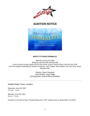 Spamalot Audition Notice