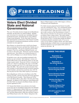 First Reading ILLINOIS GENERAL ASSEMBLY LEGISLATIVE RESEARCH UNIT