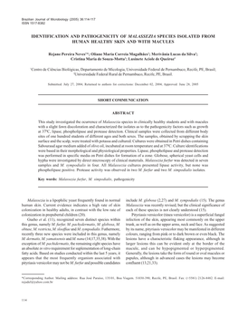 Identification and Pathogenicity of Malassezia Species Isolated from Human Healthy Skin and with Macules