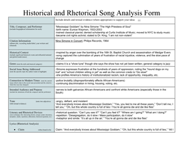 Historical and Rhetorical Song Analysis Form Include Details and Textual Evidence (Where Appropriate) to Support Your Ideas ↓↓