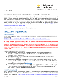 Enrollment Requirements, Orientation and the White Coat Ceremony