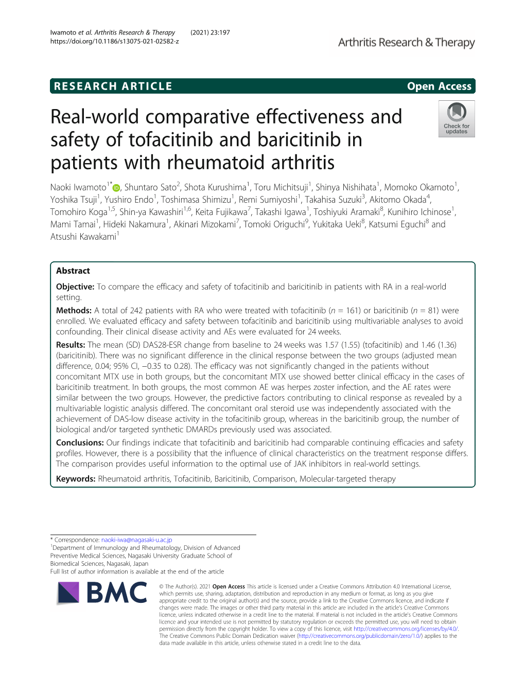 Real-World Comparative Effectiveness and Safety of Tofacitinib And