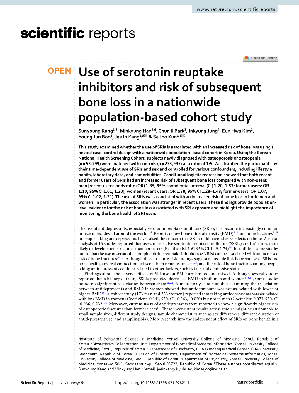 Use of Serotonin Reuptake Inhibitors and Risk of Subsequent Bone Loss In